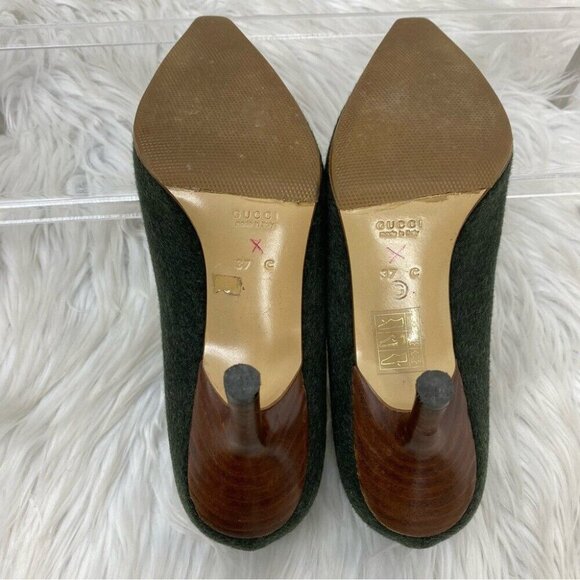 Gucci Women's Forest Green Quiet Luxury Wool Fabric Designer Pumps‎ EU 37/US 7 - Picture 11 of 15